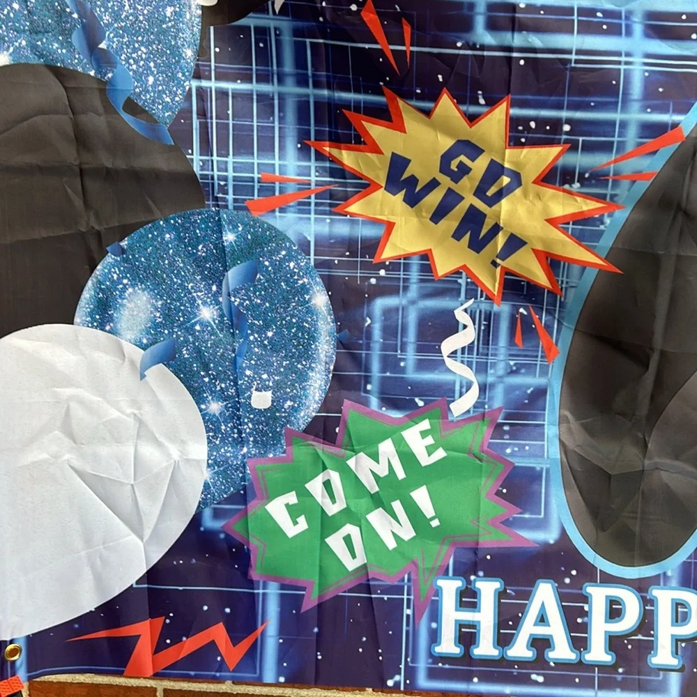 Unlock level 10 happy birthday gaming backdrop, Game controller, Balloon,3 x 6,